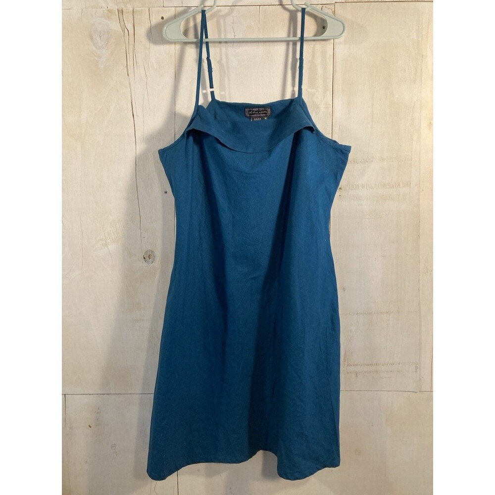 Vintage Y2K Slip Sun Dress Women Sz XL Blue Hemp Cotton Blend Sleeveless Hippie